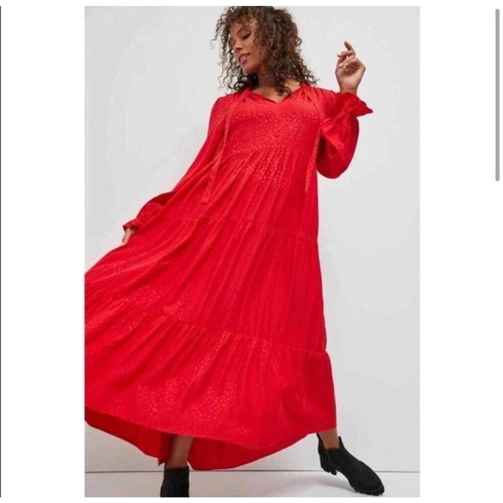 Anthropologie Maeve Wendy Dress Maxi Red Tiered Peasant Boho Small Modest New V3
